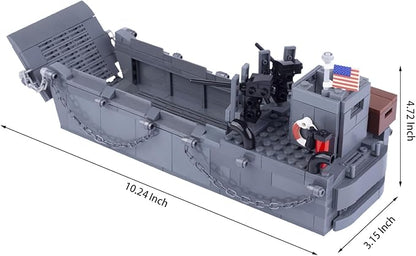 Military Landing Craft Vehicle Personnel Higgins Boat Car Model WW2 World War II Building Block Toys for Kids Aged 6-14 and Adults