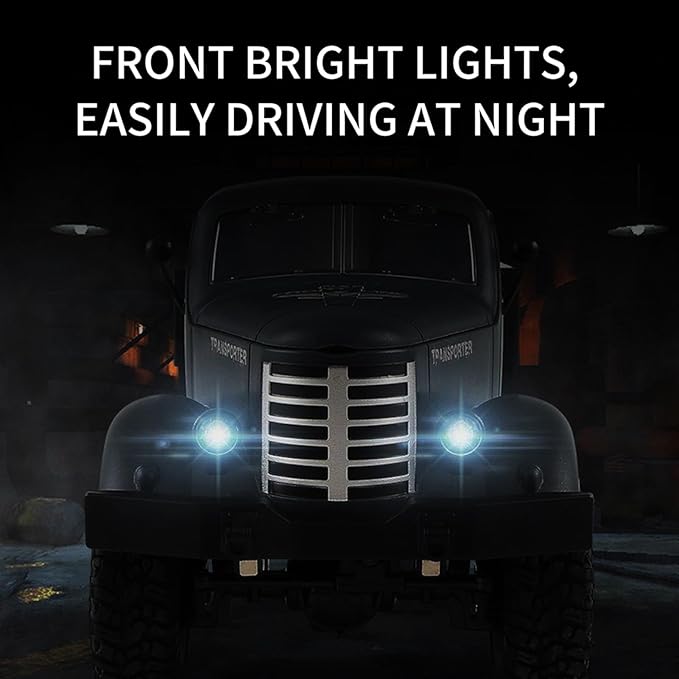 GoolRC RC Military Truck 1:16 Scale Remote Control Car 6WD RC Army Car All Terrain Off-Road RC Truck 2.4GHz Electric Military Transporter Vehicle with Headlights for Adults