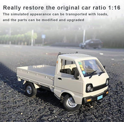 WPL D12 Mini RC Truck for Adults 1/16 Scale 20km/h 2.4G 4CH Remote Control Crawler High-Speed Climbing Truck with LED Lights Cargo Drift Car - RTR / 2 Batteries