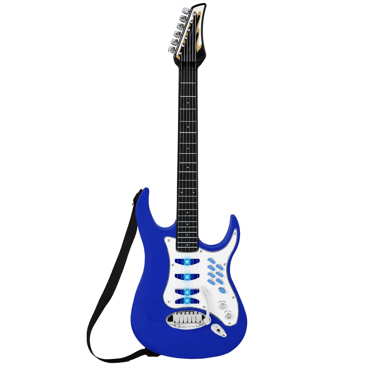 Best Choice Products Kids Electric Musical Guitar Play Set, Toy Guitar Starter Kit Bundle w/ 6 Demo Songs, Whammy Bar, Microphone, Amp, AUX, 2 Sticker Sheets - Blue