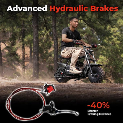 FRP GMB100 Performance 99CC 4-Stroke Mini Dirt Bike - Upgraded Hydraulic Brakes &amp Front Suspension Fork 28MPH Off-Road Mini Bike with LED Headlight Anti-Slip Seat Supports 220LBS (Black)
