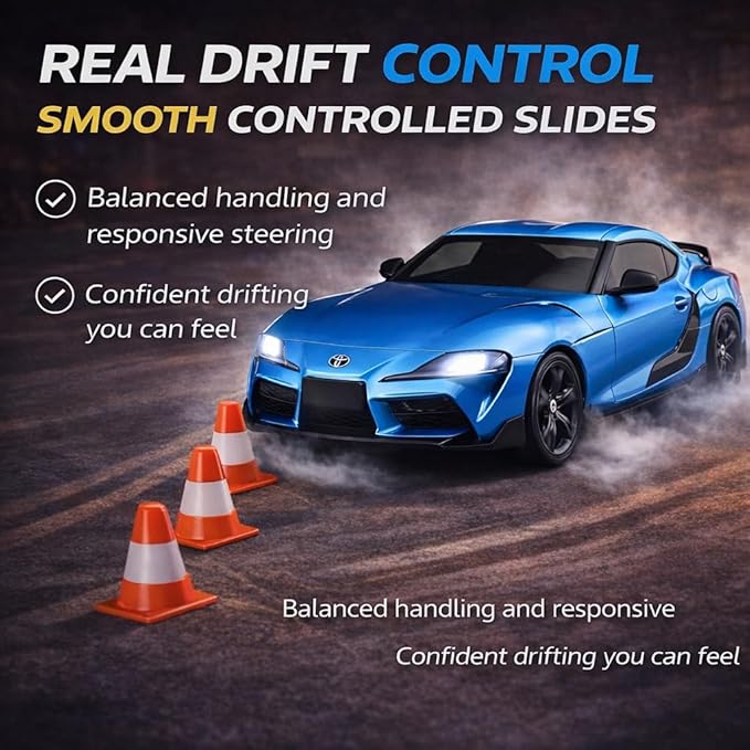 IntelLock 1:24 RTR RC Drift Car with Scratch-Free Drift Tires 4WD High-Speed JDM 2 Rechargeable Batteries LED Lights 2.4GHz Remote Control Car for Kids &amp Adults Indoor/Outdoor (Blue 2)