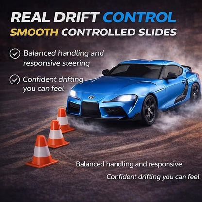 IntelLock 1:24 RTR RC Drift Car with Scratch-Free Drift Tires 4WD High-Speed JDM 2 Rechargeable Batteries LED Lights 2.4GHz Remote Control Car for Kids &amp Adults Indoor/Outdoor (Blue 2)