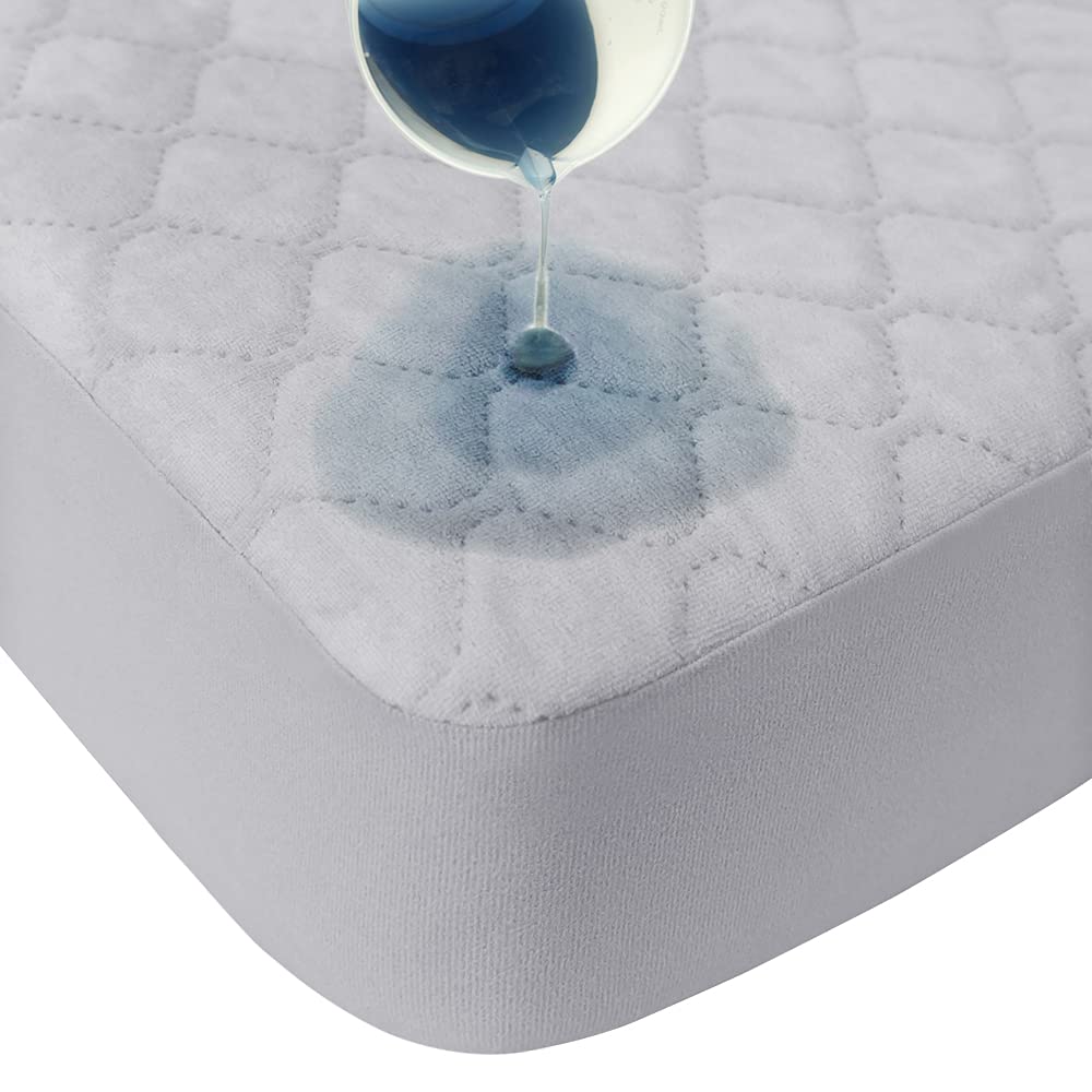BlueSnail Quilted Waterproof Pack N Play Mattress Fitted Cover for Tollder, Portable Mini Crib Sheet, Comfortable and Breathable Playard Sheet (Light Grey)