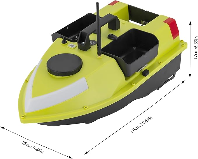 LYNICESHOP Fishing Bait Boat w/Dual 390 Motors generating 52W of Power 500m/1640ft RC Fishing Boat Bait Boats for Surf (Green with Light Bar)
