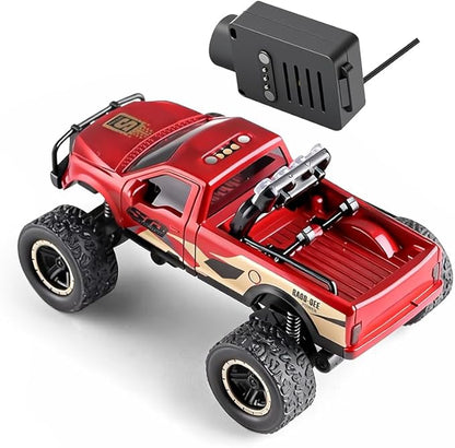 WL 1/64 FPV RC Car with Camera APP Auto-Pairing Mini RC Truck with Remote Controller 3-Speed Modes Gyroscope Remote Control Off-Road Truck for Adults