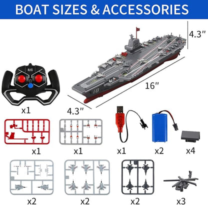RC Boats for Kids 8-12 16-inch Warship Battleship Aircraft Carrier with 2 Rechargeable Batteries 15mph High Speed Remote Control Military Ship for Pool &amp Lake Exhibits Model Gift for Boys