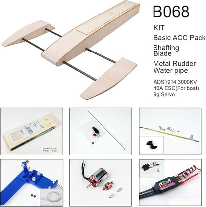 Viloga RC Boat Kit for Pools and Lakes 495mm Outrigger Wooden Shrimp Boat DIY Brushless RC Boats for Adults (B068 Not Including TX&ampRX)