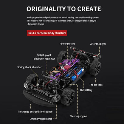 GoolRC RC Drift Car 1:16 Scale Remote Control 4WD 35KM/H High Speed Racing 2.4GHz Drifting for Adults with Cool LED Lights Extra Drift Tires and 2 Batteries (Blue)