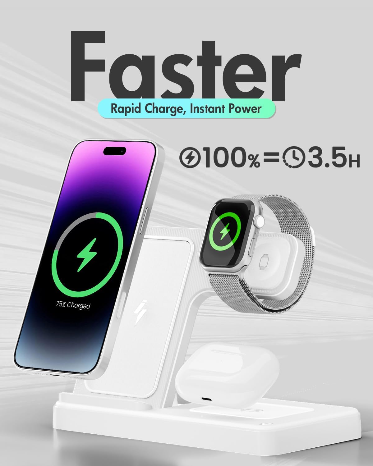 Wireless Charger iPhone Charging Station: 3 in 1 Charger Stand Multiple Devices for Apple - iPhone 17 16e 16 15 14 Pro Max 13 12 11 - Watch 10 9 8 7 6 5 4 3 2 SE and Ultra Series - Airpods 4 3 Pro