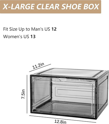 Clear Shoe Box Plastic Stackable Upgraded 6 Pack Shoe Storage Box Organizer with Clear Large Magnetic Door for Display Sneakers Easy Assembly White