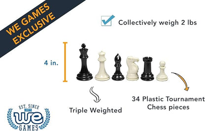 WE Games Tournament Chess Set with Deluxe Green Canvas Bag Triple Weighted Chess Pieces with 4.0 inch King Vinyl Roll-Up Chess Board 20 inches Travel Chess Set for Adults