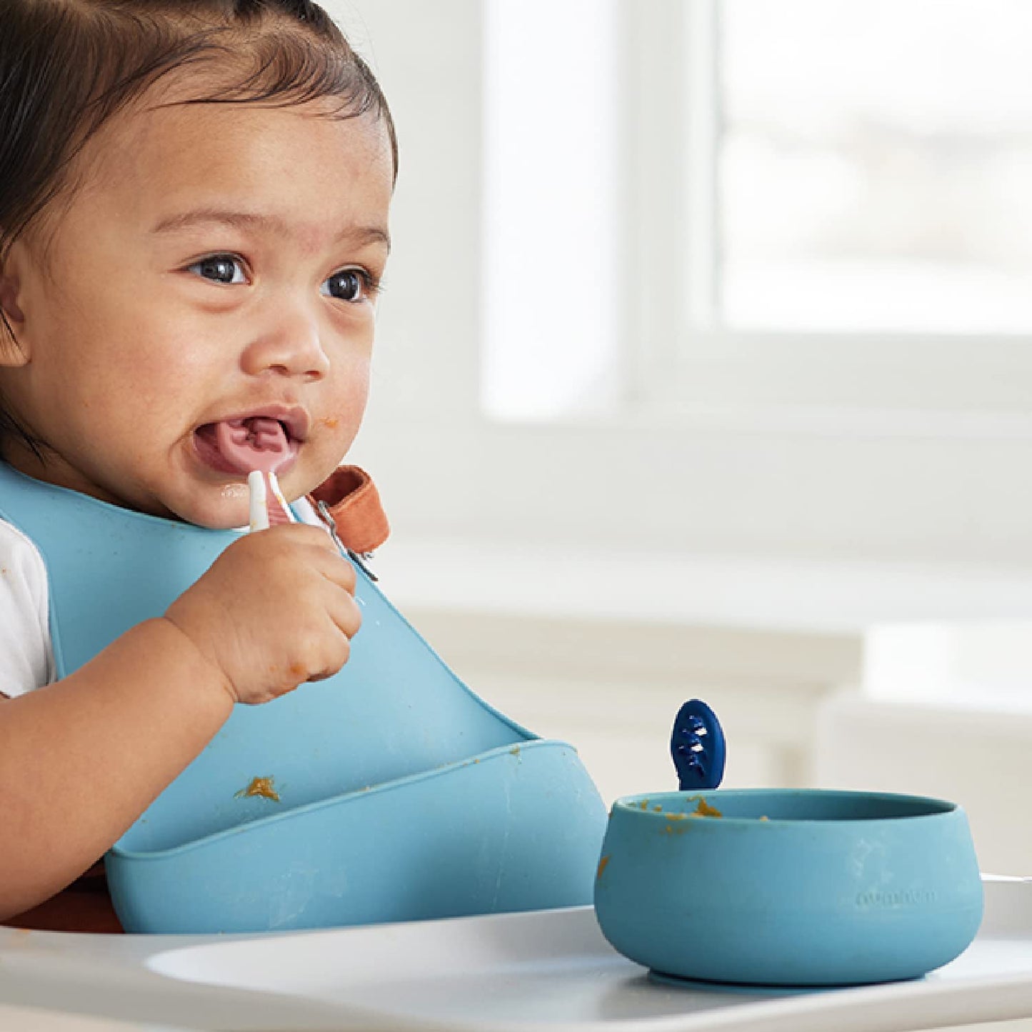 NumNum Suction Bowls for Babies & Toddlers, Extra Strong Non-Slip Suction, 100% Food-Grade Silicone, BPA-Free, Microwave & Dishwasher Safe, Baby-Led Weaning Bowls for 4+ Months & GOOtenils Blue/Green