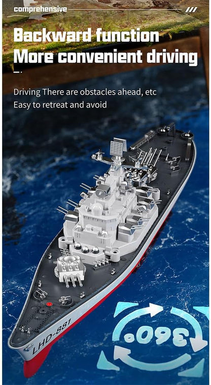 1/390 RC Battleship 2.4G 8-10KM/H Electric High-Frequency Twin-Engine Battleship Model Remote Control Military Warship Armed Cruiser Boat