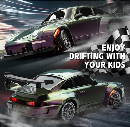 RC Drift Car 1:24 Scale Remote Control Vehicle with LED Lights 2.4GHz 20KM/H 4WD High Speed RC Cars Drifting Tires＆Two Batteries. (Gradient-Purple)