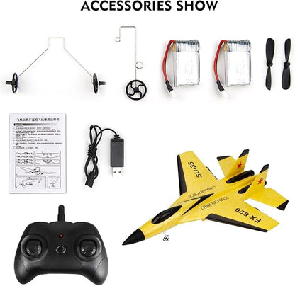 GoolRC FX620 RC Airplane 2.4GHz Remote Control Airplane 2 Channel RC Plane SU-35 RC Glider EPP Aircraft Model with 3-Axis Gyro Outdoor Flight Toys for Teens and Adults with 2 Battery (Yellow)