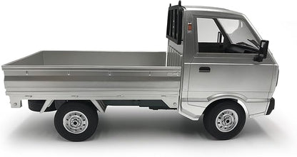 WPL D12 RC Kei Truck 1:10 Scale Remote Control Drift Car 2.4GHz All Terrain Off Road Pickup Truck Crawler with Brushed Motor LED Headlights 2 Batteries RTR for Adults (Silver)