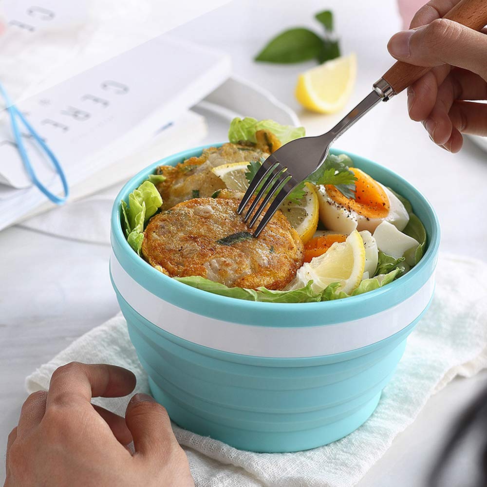 CARTINTS 950ml Collapsible Bowls-Silicone Food Storage Containers-Prep/Storage Bowls with Lids-Silicone Lunch Containers, Ideal for Travel and Camping (Blue)