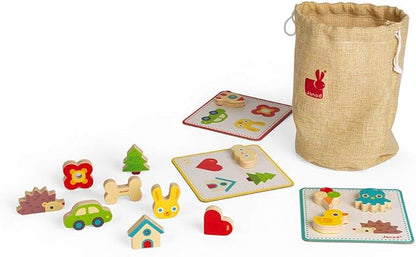 Janod Memory Touch Recognition Game - 21 Wooden Pieces - Ages 3+ - J05318