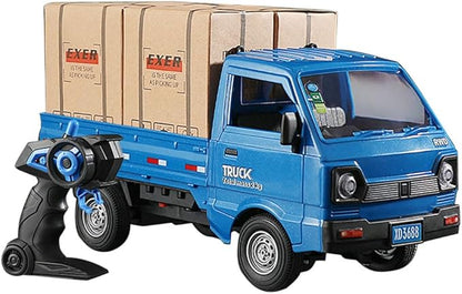 GoolRC Remote Control Car Kei Truck 1:16 Scale RC Transport Pickup Truck with Spray and Light 2.4GHz All Terrain RC Cars for Teens and Adults Christmas or Birthday Gift (Blue)