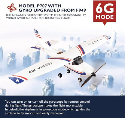 P707pro RC Airplane 3D6G Upgraded 2.4Ghz 3CH Fixed Wing RC Plane with 1020 Motor CESSNA-182 Remote Control Plane for Adults (Light Version)