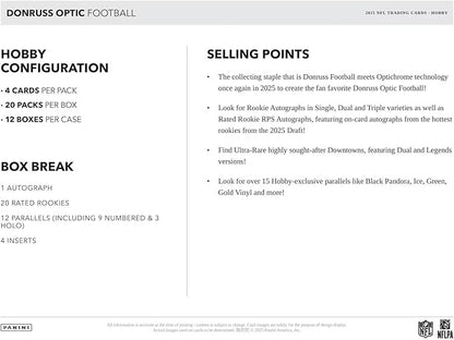 2025 Panini Donruss Optic Football Hobby Trading Card Box (1 Autograph Per Box)