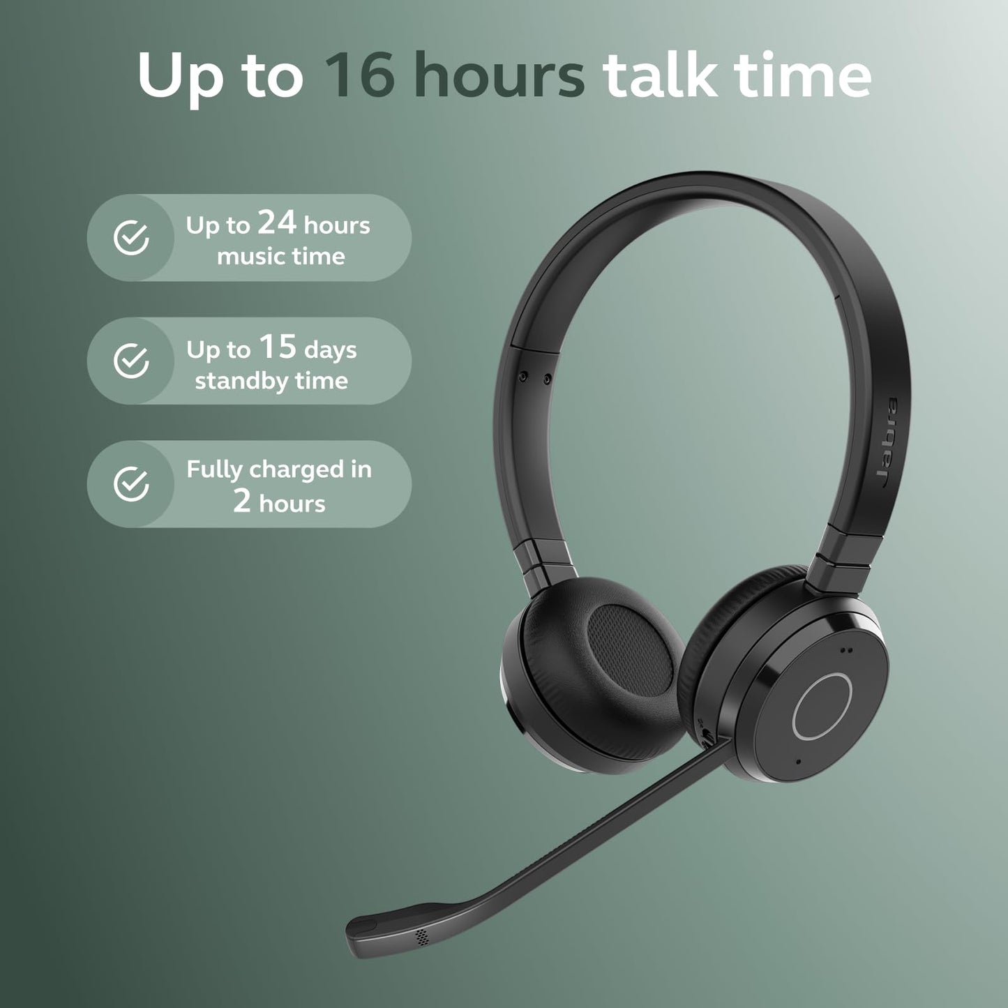 Jabra Evolve 65 TE (Third Edition) Wireless Dual-Ear Headphones - Noise-Canceling Mic, 16 hrs Battery Life, Dual Connectivity, MS Teams Certified, Supports Other Platforms, Black