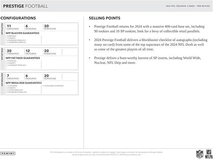 2024 Panini Prestige Football 24-Pack Trading Card Retail Box (24 Packs Per Box 10 Cards Per Pack)