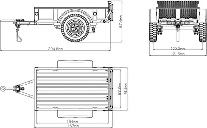 FMS FCX18 RC Cars Accessory for 1:18/1:12 RC Crawler Trucks - Utility Trailer Type A Silver