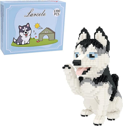 Larcele Micro Building Blocks Set DIY Mini Building Toy Bricks for Age Over 12 Years 1390 Pieces KLJM-02 (Siberian Husky 2)