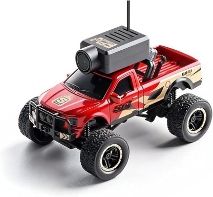 RC Truck with HD Camera WL 1/64 Scale FPV Mini APP Auto-Pairing Full-Proportional Remote Control Car Gyro Stabilized Micro RC Car for Adult Youth (RTR/Red)