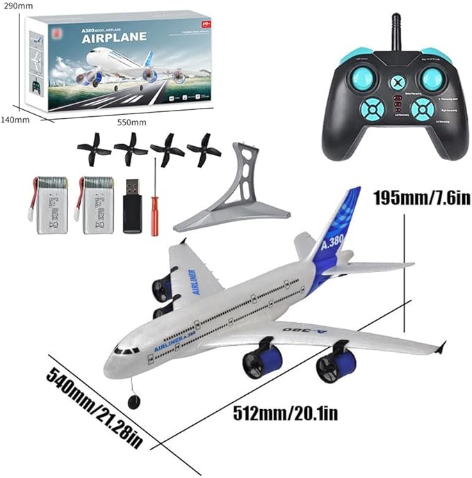RC Airbus 747 A380 2.4G Remote Control Electric Plane Four Motor RC Airplane Toy RC Airliner with LED Lights Drop Resistant Aircraft 2 Batteries EPP Airplane for Beginners Kids Gifts (A-380)