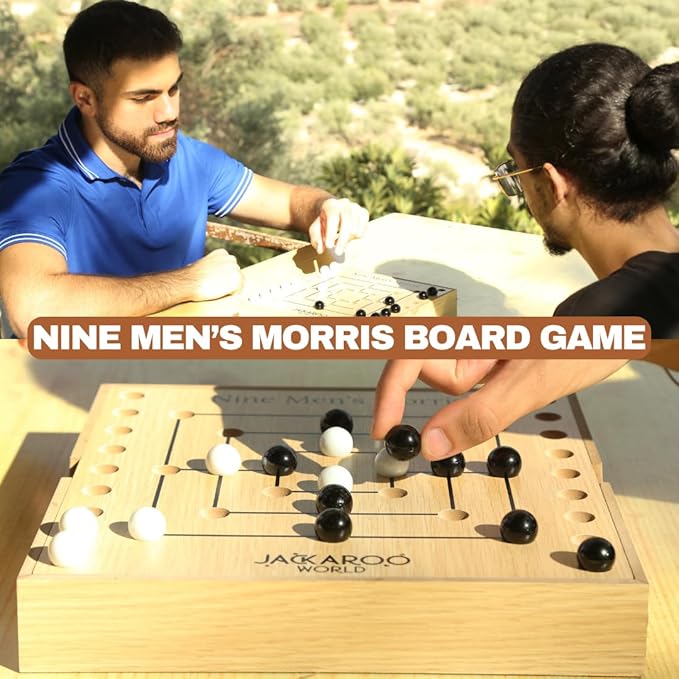 Nine Mens Morris Board Game Marble Strategy Game Solid Wooden Game Set with 18 Marbles 2 Player Board Games Ancient Games Nine Mens Morris Game Mill Classic Games for Adults (Oak)