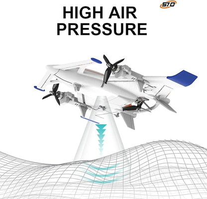 QIDI 570 RC Airplane 2.4Gh 6CH RC Glider Fixed Wing Aircraft 3 Flight Models Brushless RC Helicopters Vertical Takeoff RC Glider (Blue)