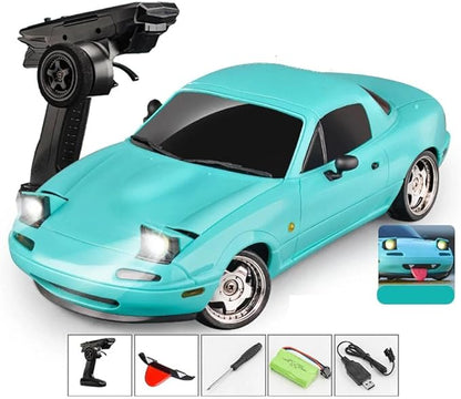 LDRC 1804 1/18 Scale Mini RC Drift Car with Gyro LED Lights RWD Full Proportional 2.4GHz Remote Control Racing Sport Drift Car Indoor Gift for Adult - RTR Version / 1 Battery