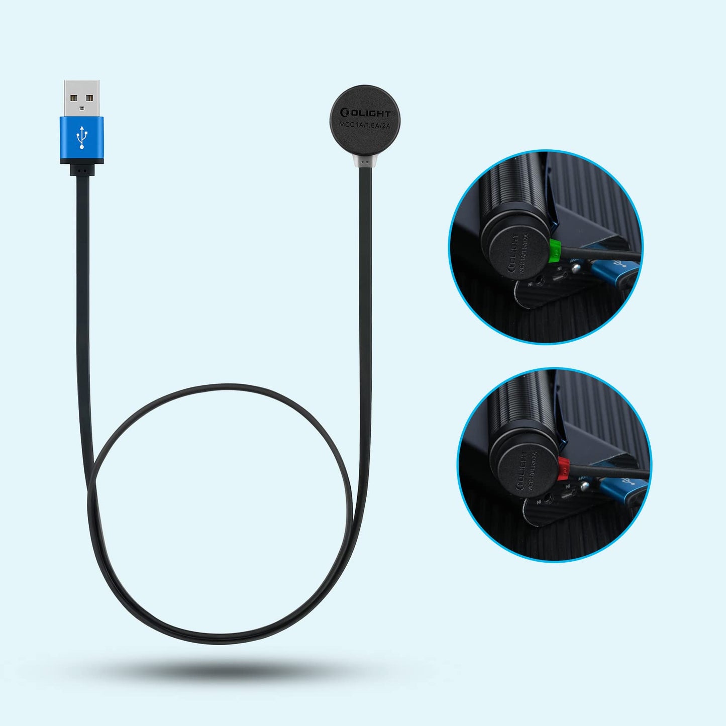 OLIGHT MCC 3 Charger in Balck Upgraded Smart Magnetic Charging Cable Only Suitable for Odin/OdinMini/OdinS/PL-Mini3/PL-Pro/Baton3 Series/Warrior Mini2/Perun2/Seeker3pro/Warrior 3s/Baldr Pro R/Arkfeld