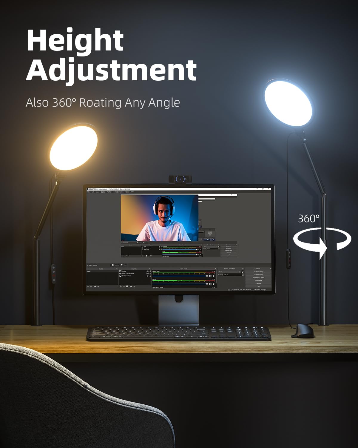 Weilisi 10.2" Desk Ring Light with Stand for Zoom Meetings, Ring Light for Desk with Clamp, 360° Rotate & Flexible Height Video Conference Light, Adjust Arm Desk Lamp Zoom Light for Home Office