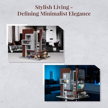 PANTASY Architecture Studio Building Set Korean MOC Artist Ohsojang Collaboration Modular 3-Story Modern Office with LED Lighting Urban Street Scene Brick Model with 5 Minifigures
