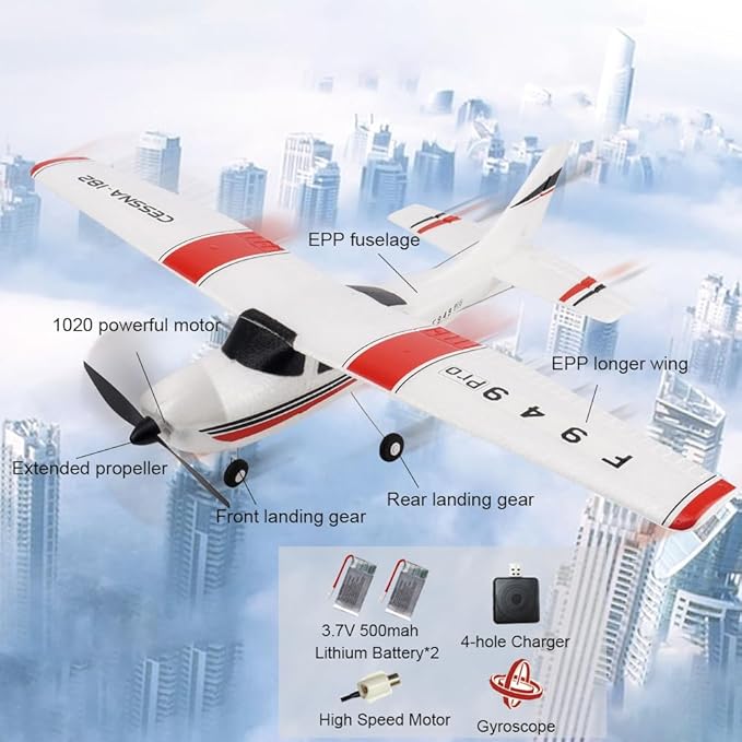 RC Airplane F949pro RC Plane 1020 Motor 3CH 2.4GHZ EPP RC Plane for Adults CESSNA-182 3D6G Gyroscope RTF RC Glider Planes with 2 Batteries Replaceable Parts (2BSL+ Motor)