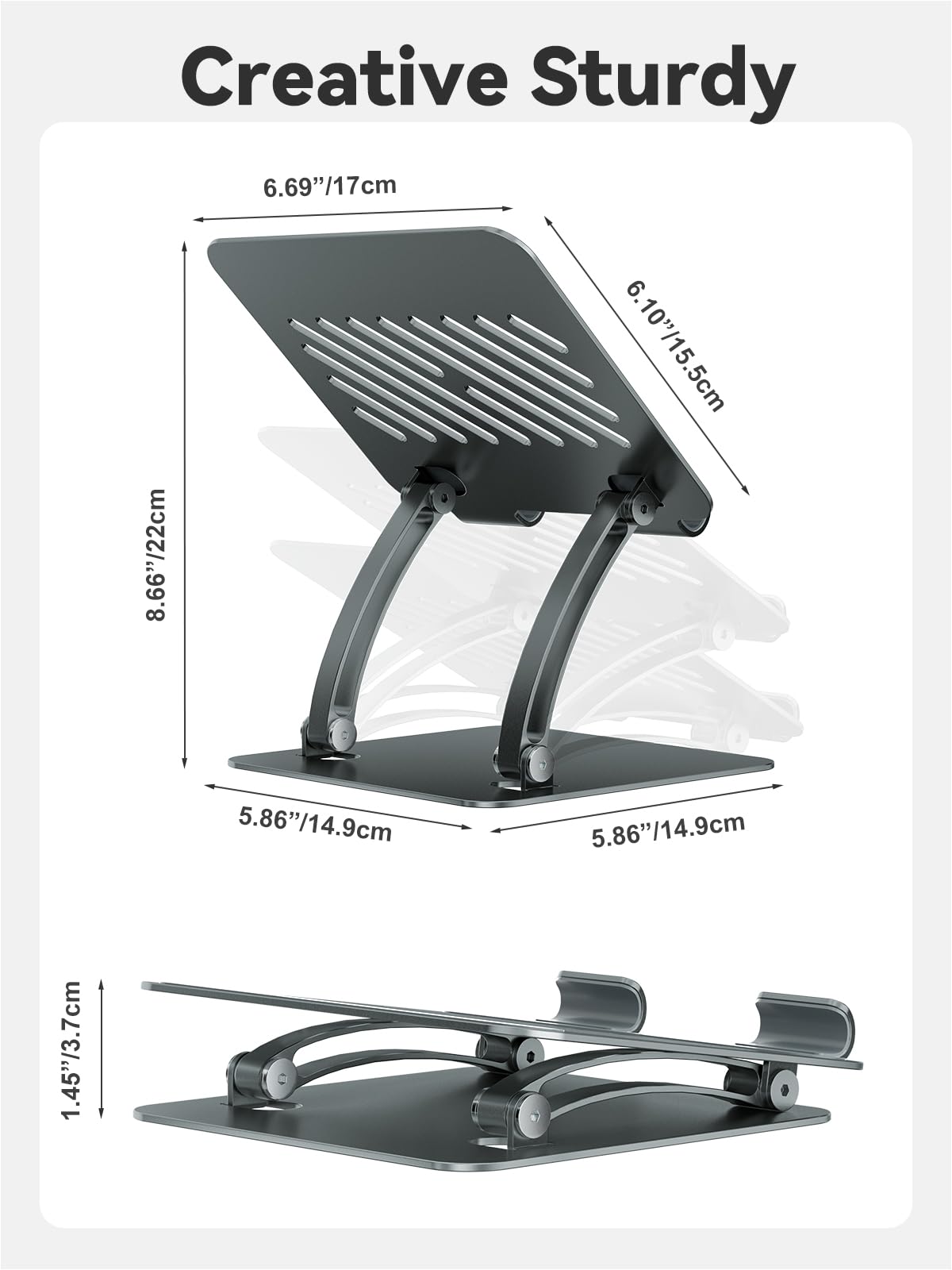 tounee Tablet Holder Stand, Dual Rod Adjustable Aluminum Desktop Stand, Compatible with 4.7-16.5" iPads, Surface Tablets, Portable Monitors, Kindle & More (Gray)