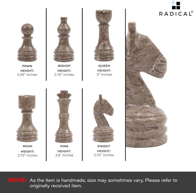 Radicaln Marble Chess Set 15 Inches Handmade Grey Oceanic and White Classic Board Game Ideal Chess Games for Adults Luxury Marble Chess Boards &amp Pieces for Gifts