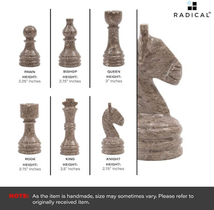 Radicaln Marble Chess Set 15 Inches Handmade Grey Oceanic and White Classic Board Game Ideal Chess Games for Adults Luxury Marble Chess Boards &amp Pieces for Gifts