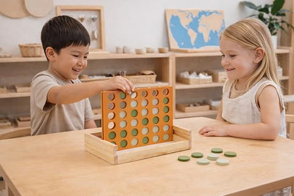 Neutral Wooden Four in a Row Game Aesthetic Two Player Montessori Travel Board Game for Kids and Adults Perfect Coffee Table Decor and Housewarming Gift