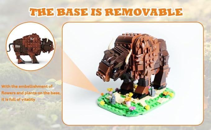 Kadablok Bison MOC Building Sets American Bison Building Blocks Set for Adults MOC Bison Animal Building Kit Model Ornaments Creative GiftsYellowstone Inspired Bison Collectible Display 418 PCS