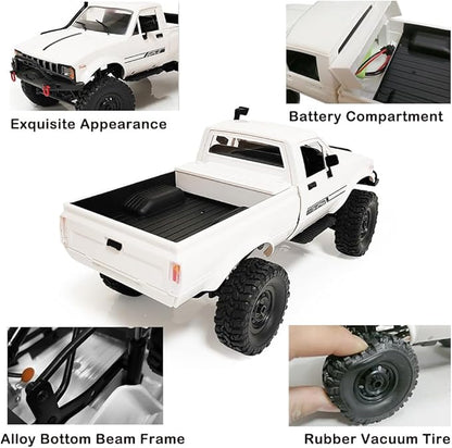 GoolRC RC Truck WPL C24-1 RC Crawler 1/16 Scale Remote Control Car 4WD All Terrain Off Road Pickup Truck 2.4GHz RC Climbing Car with LED Light 2 Batteries for Adults (White)