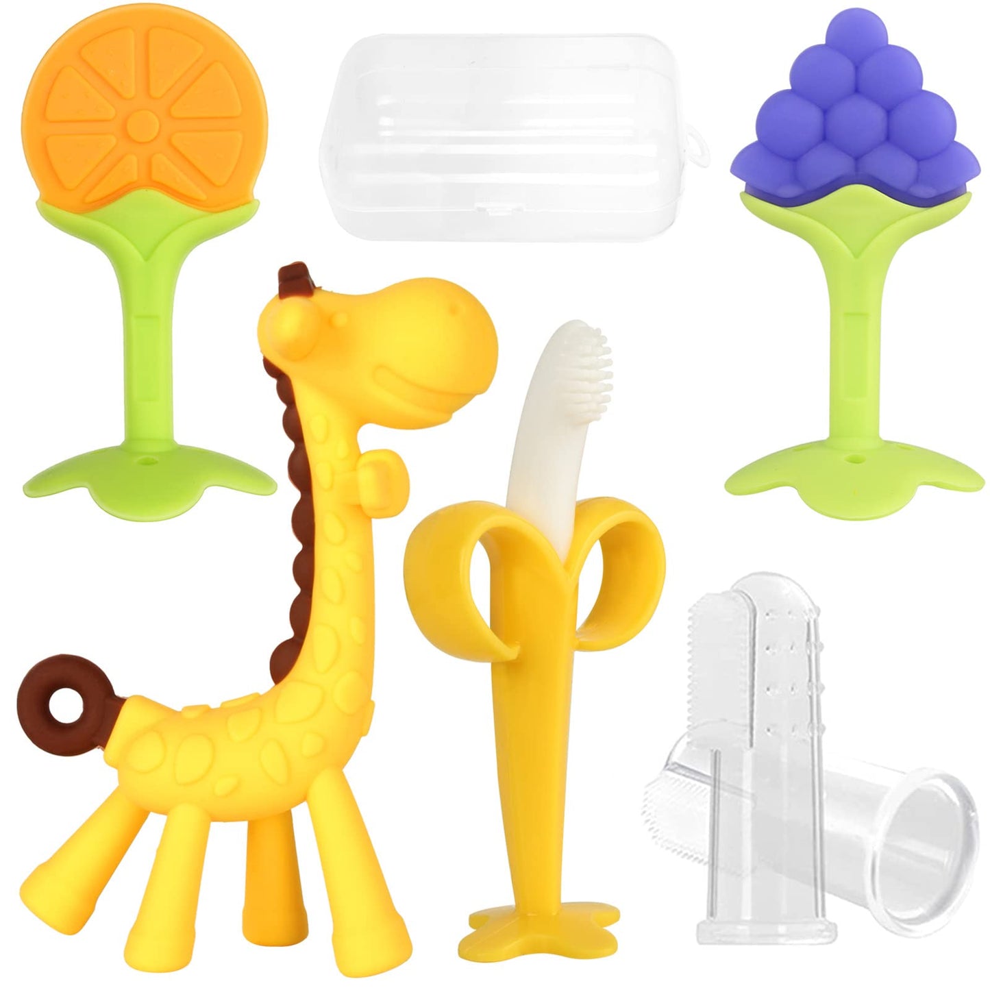 Chuya Teething Toys for Baby, Teethers with Banana Toothbrush Teeth Brushing,BPA-Free,Chew Toy Infants Toddlers Silicone Teether for Babies 0-6-12 Months