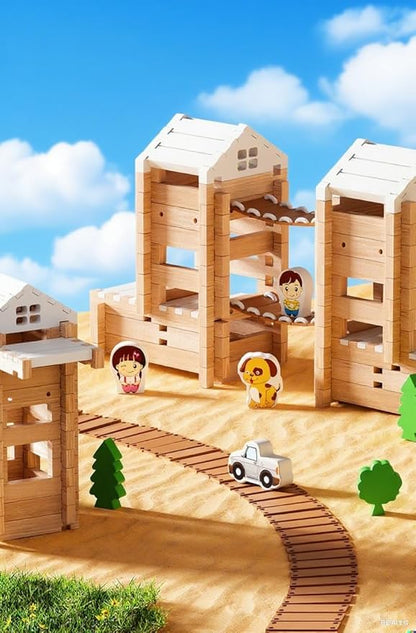 105Pcs Wooden Building Blocks Construction Set for Kids Ages 3-8Preschool Learning Toys for Toddlers Boys &amp Girls Birthday Gift Educational STEM Toy