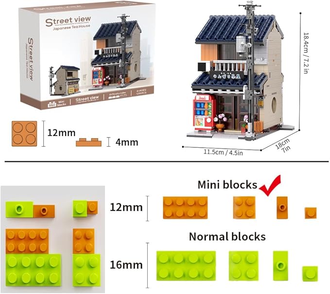 Japanese Tea House Mini Building Set with LED - Japanese Street View Simulation Architecture Construction ToyMini Brick 1219pcs