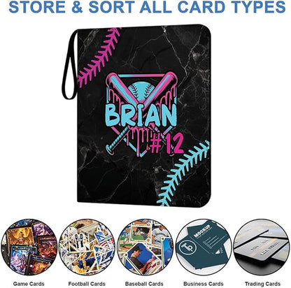 Personalized Ice Cream Drip Baseball Card Binder with Name &amp Number – Zipper Trading Card Album with Handle – Collector Case for Players &amp Fans (Ice Cream Drip Art #5)