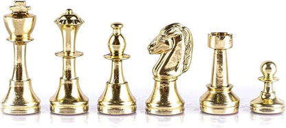 Classic Metal Staunton Chess Set - Brass Nickel Pawns - Gold Black Chess Board